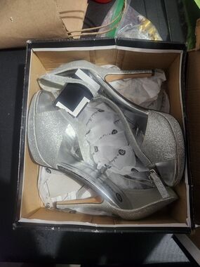 Michael Antonio Silver Glitter High Heel Sandals
